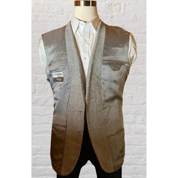 YSL YVES SAINT LAURENT 44R Gray Ivory Glenn Plaid Blazer Sport Coat Jacket - Picture 6 of 16